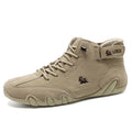 Men's black Octopus high top shoes with a round toe and rubber sole on a plain background