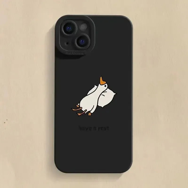 Creative cartoon duck design silicone phone case for Apple iPhone in black, white, or blue colours