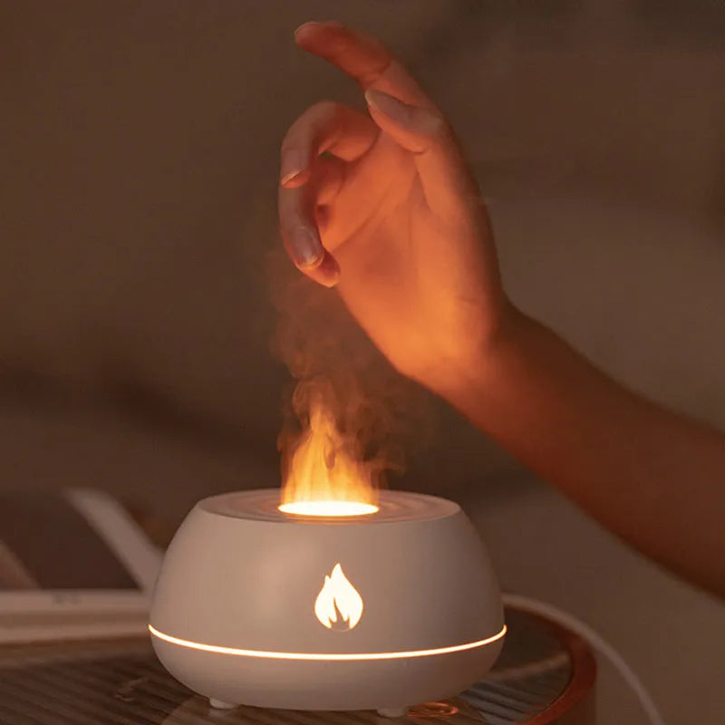 Black 130ml flame humidifier aromatherapy diffuser with 7 colour lights and USB power
