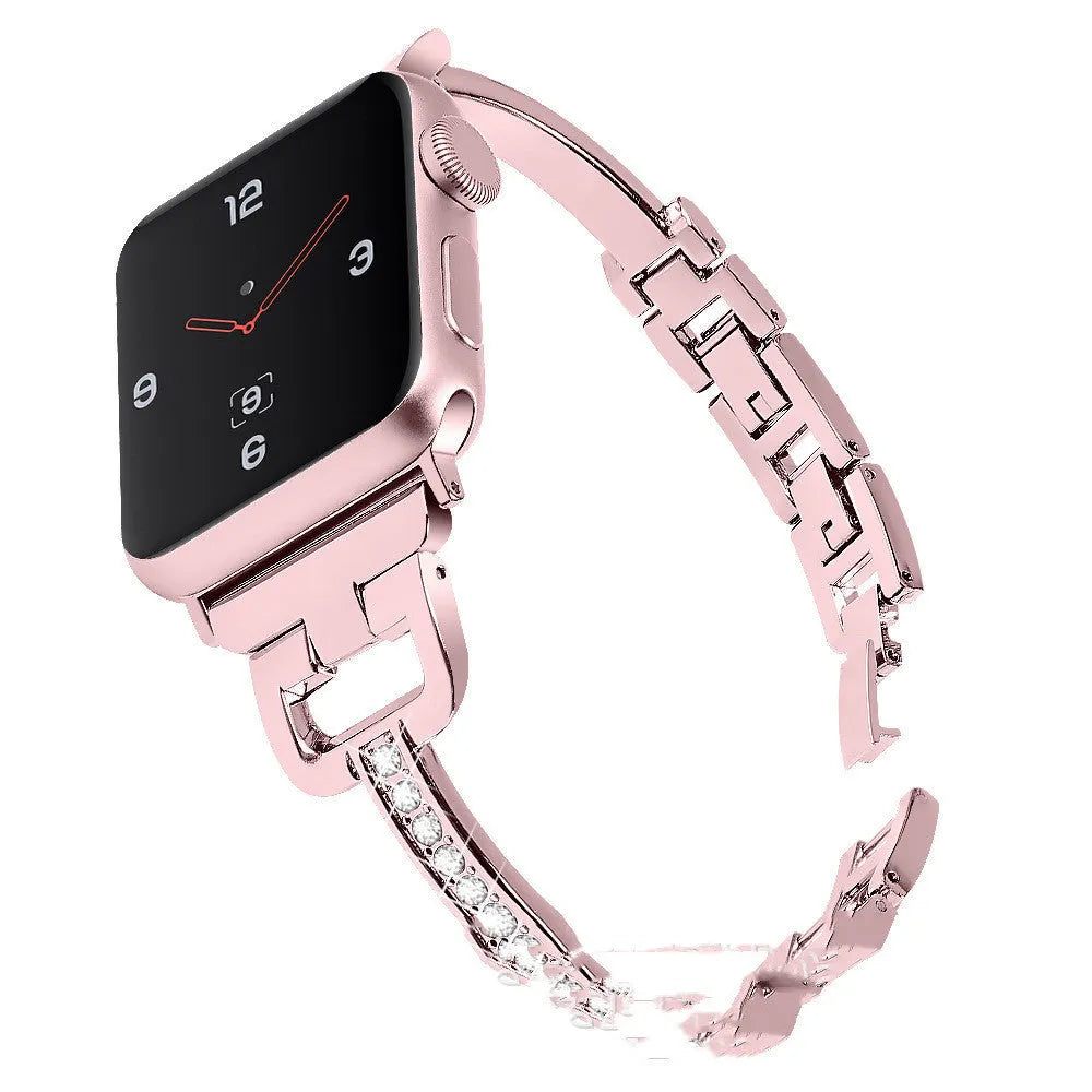 D-shaped diamond pattern metal watch strap for Apple Watch in multiple colour options.