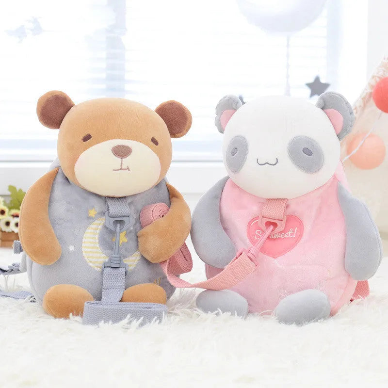 Pink panda plush doll with short plush exterior and down cotton filling