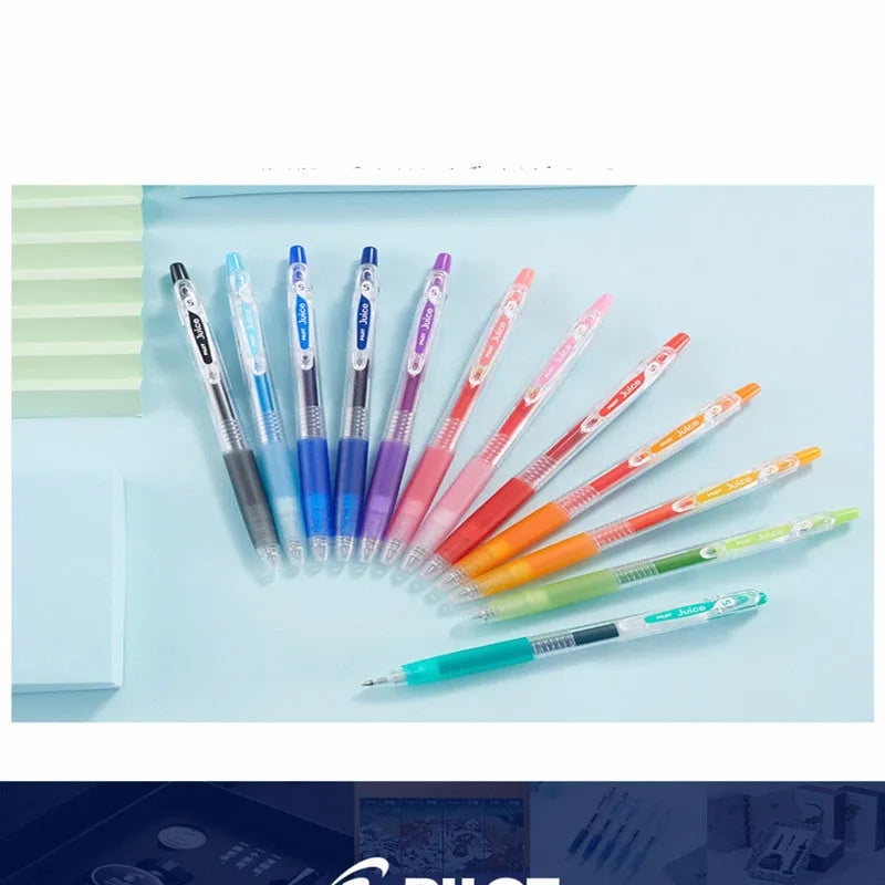 Baiguole brand gel pen with 0.5mm tip shown in metallic gold, classic blue, and soft pastel pink colour options
