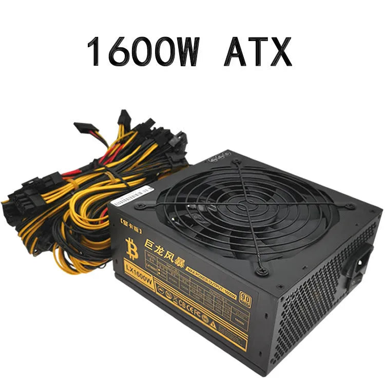 Black server power supply unit with multiple connectors for AMD-compatible systems