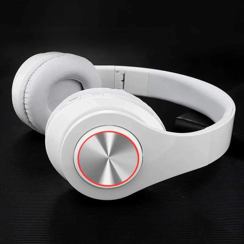 Wireless Bluetooth headset in five colour options showing head-mounted design with stereo earpieces