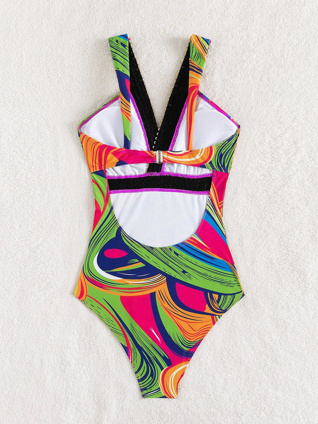 Women's deep V-neck one-piece swimsuit with spaghetti straps in polyester fabric