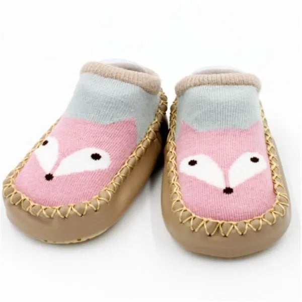 Baby anti-slip floor socks combed cotton jacquard 11cm pink cartoon pattern