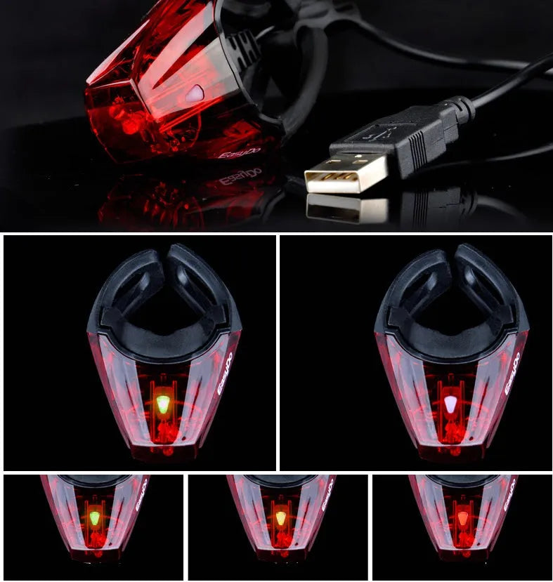 Bicycle tail light with 3 LED lamp beads, IPX-4 waterproof, 62x43x38mm, black housing mounted on bike seatpost