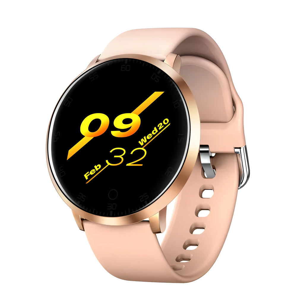 Ultra-thin waterproof smart health bracelet with black silicone strap and touch screen.