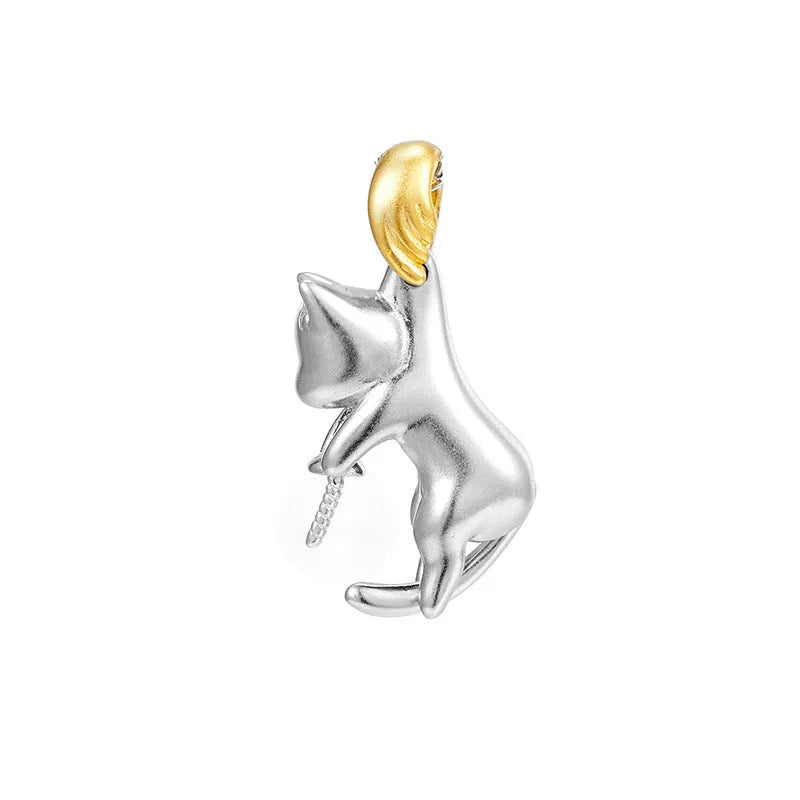 925 sterling silver clavicle chain necklace with cat charm pendant in electroplated finish