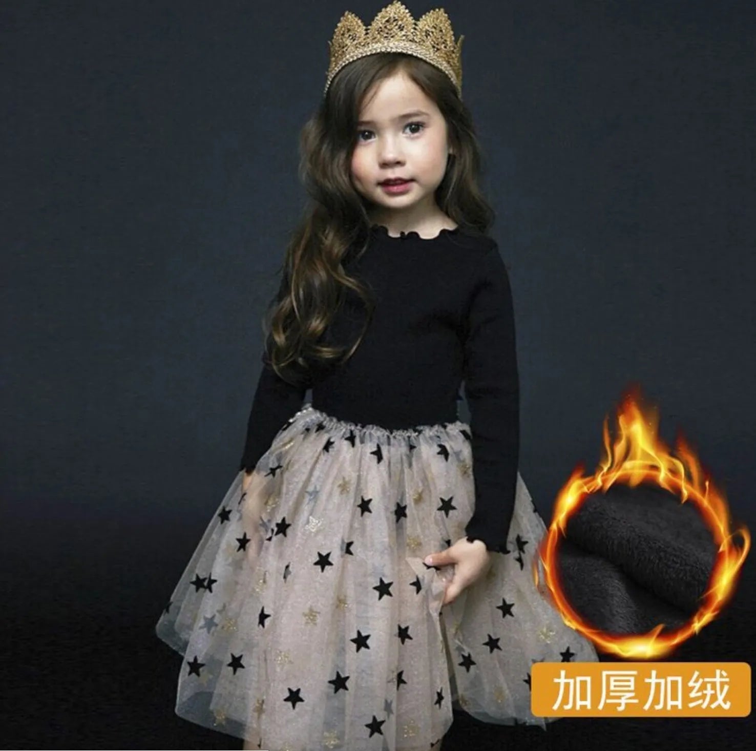 Red cotton children's Christmas dress with long princess sleeves, lace detailing, and bow accents for ages 3-8