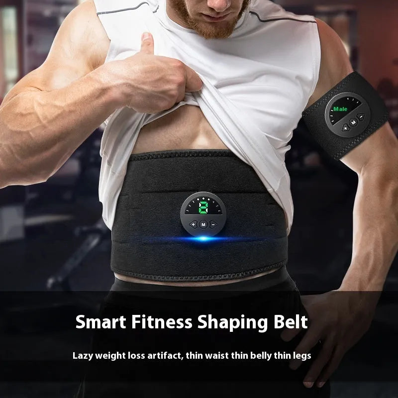 Shaping fitness belt with display screen for waist and abdomen workouts on a mannequin