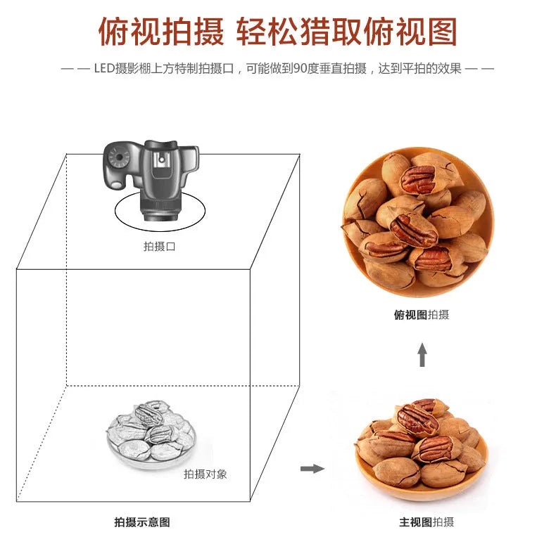 Black LED studio 60cm light box unfolded with 64cm cube workspace and polyester background screen