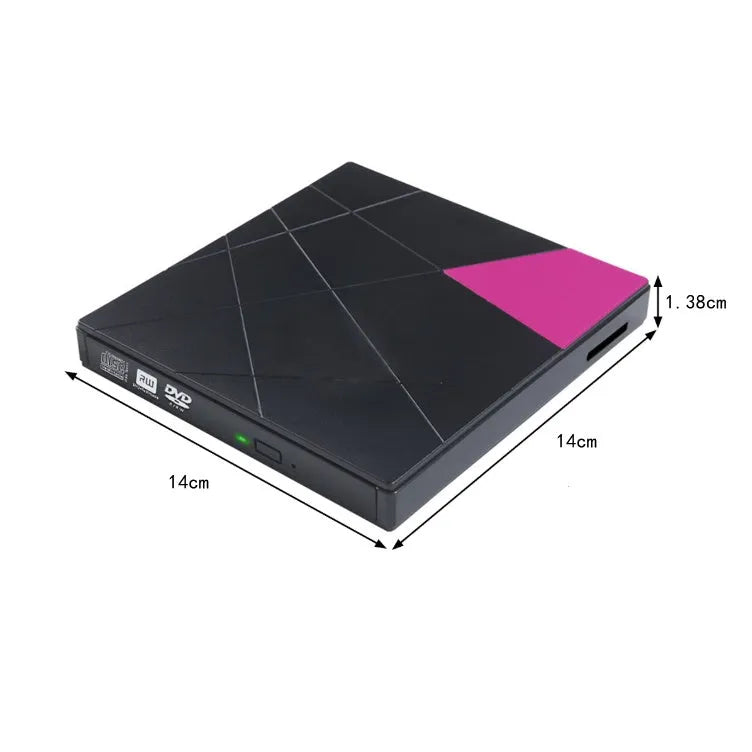 External USB DVD burner with card reader, 24x, tray-loading, 152 x 142 x 20mm, rose red or white