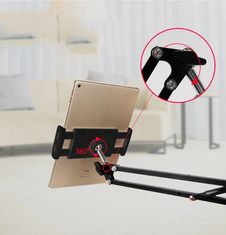 Adjustable black and white phone tablet stand showing different viewing angles