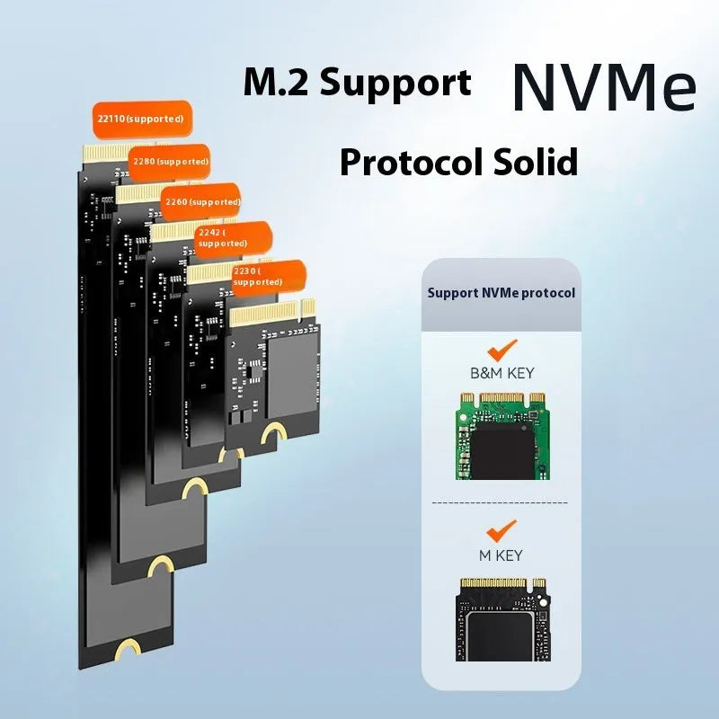 Black external hard drive enclosure for NVMe SSDs with USB Type-C port