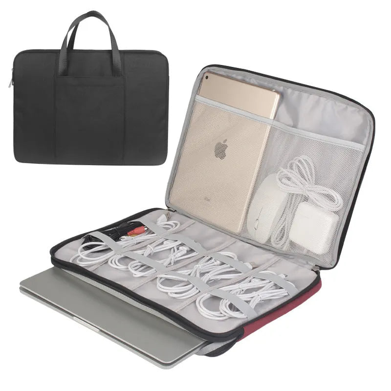 13.3 inch Oxford cloth laptop sleeve in light grey with zipper closure and soft handle on white background