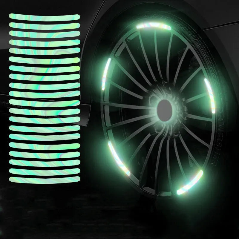 20 reflective wheel stickers, 90mm x 7mm, seven-colour laser finish for car and motorcycle rims
