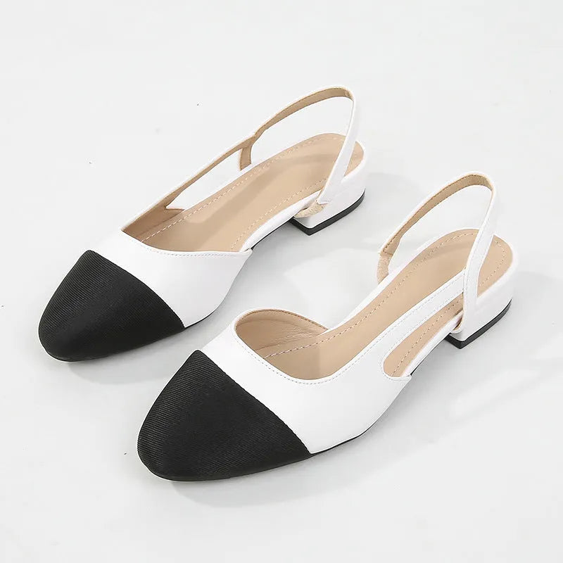 Hollow colour matching flat heel sandals with 6cm heel, low top upper, and rubber sole in apricot, white, or black
