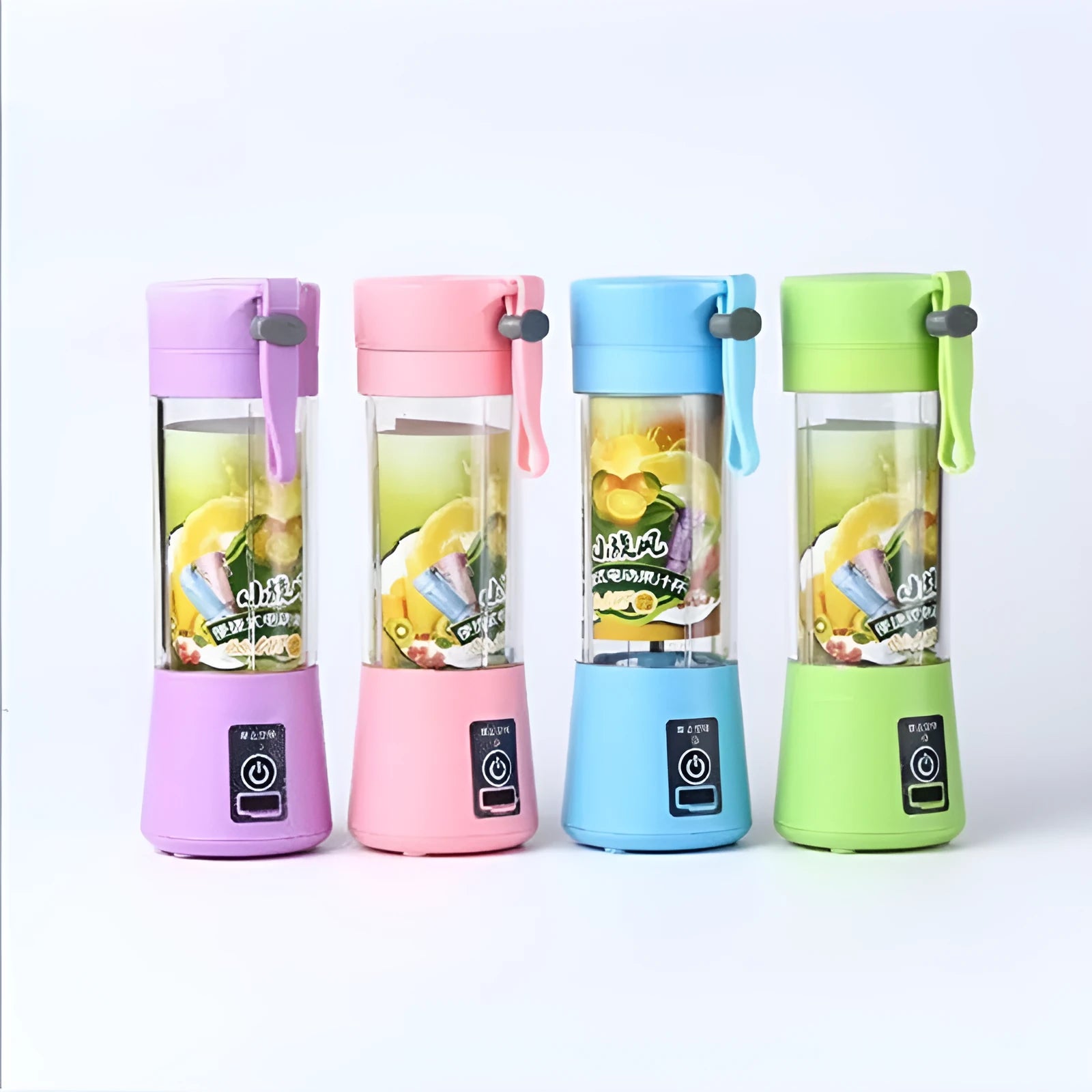 Mini USB electric fruit juicer with stainless steel blade in pink colour