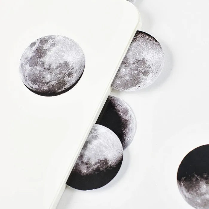 Boxed set of 45 black moon phase and calendar planet hand account stickers.