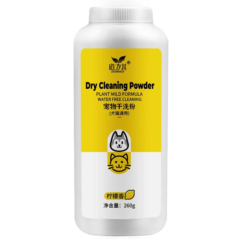 Pet dry cleaning powder 260g pack with non-woven fabric, available in lemon rose and mint fragrances