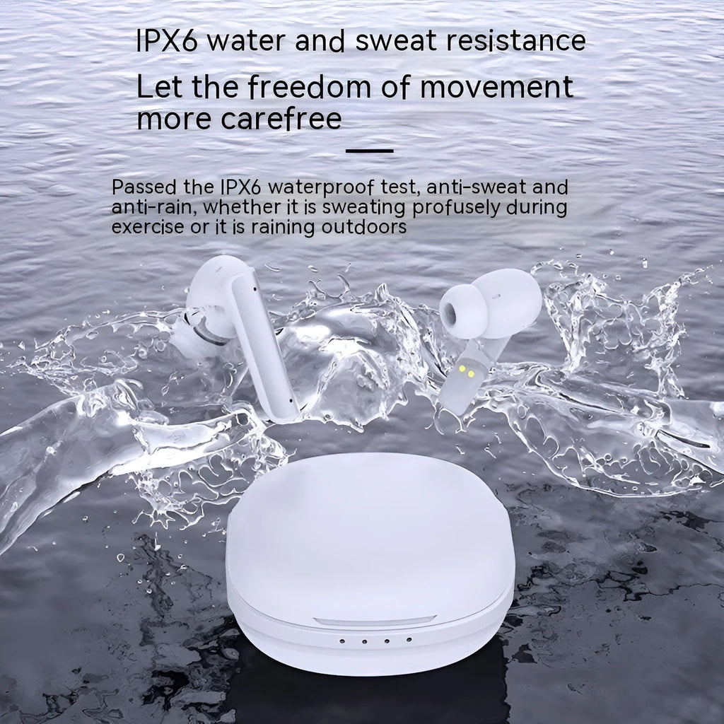 P60PRO wireless Bluetooth earphone in milky white with metal housing and charging case