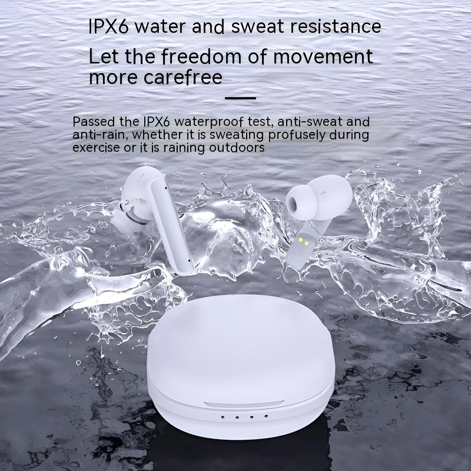 P60PRO wireless Bluetooth earphone in milky white with metal housing and charging case