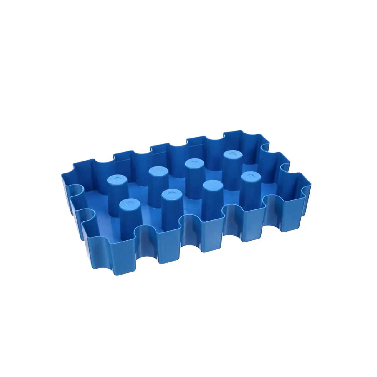 Blue plastic reusable ice block maker tray for outdoor coolers and camping.