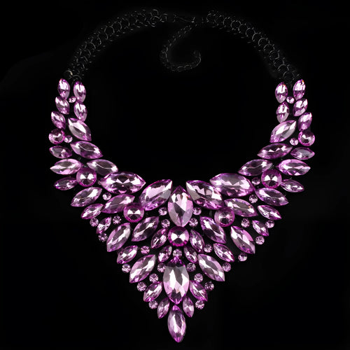 Alloy rhinestone necklace in water drop shape with full diamond inlay on white background