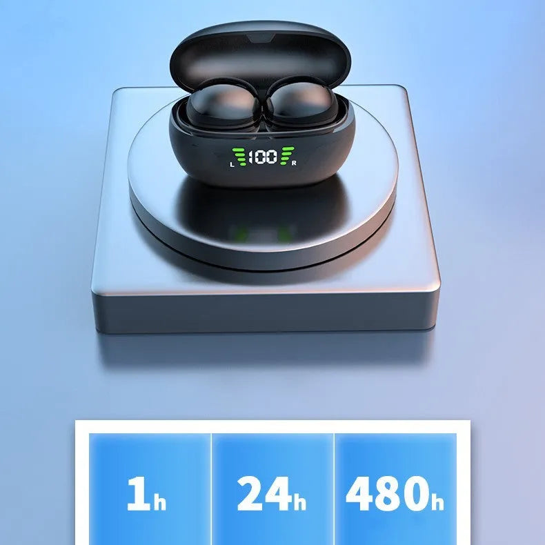 Black wireless Bluetooth Super Mini in-ear headphones with digital display screen