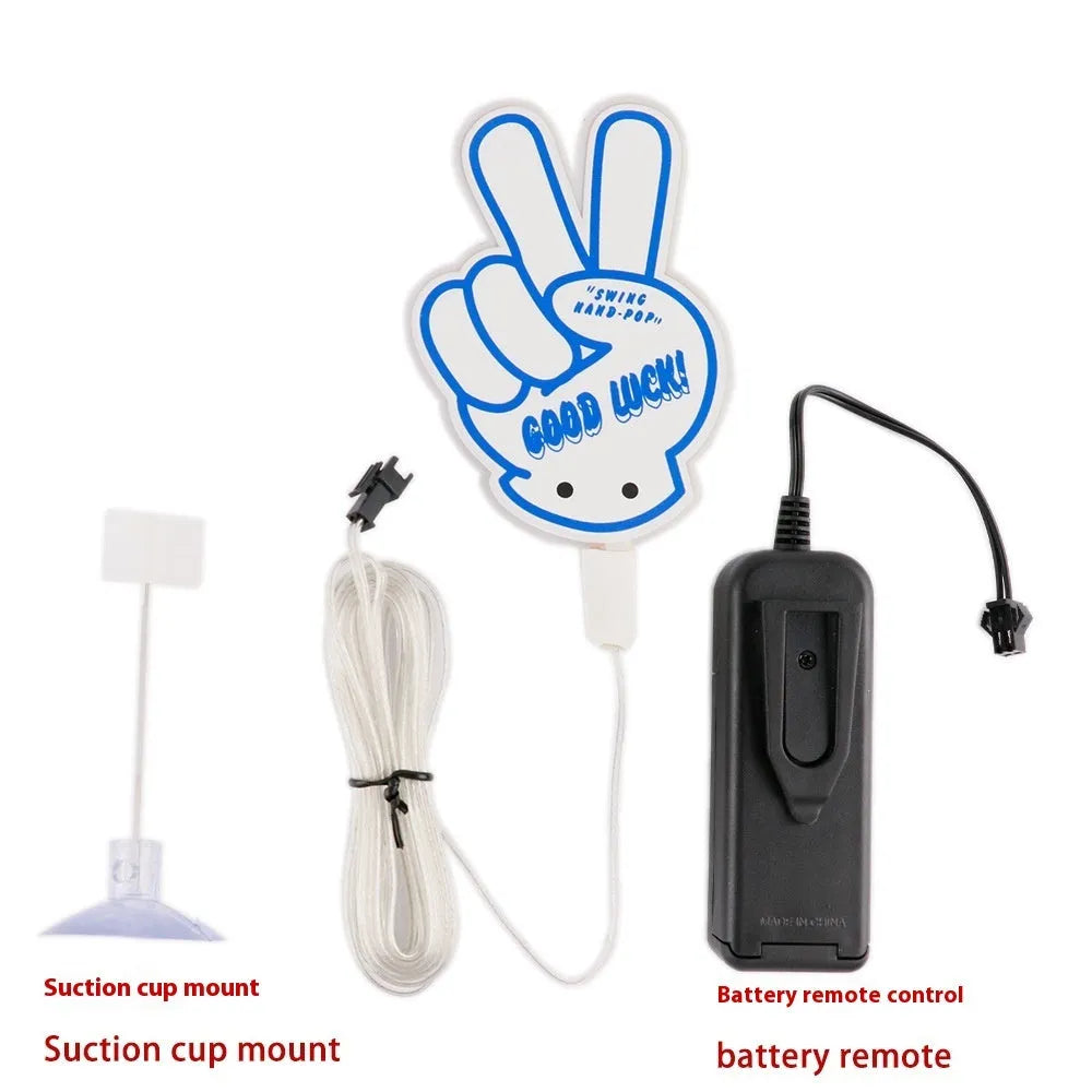 Car interior hanging decorative light cartoon battery version in white with Good Luck text