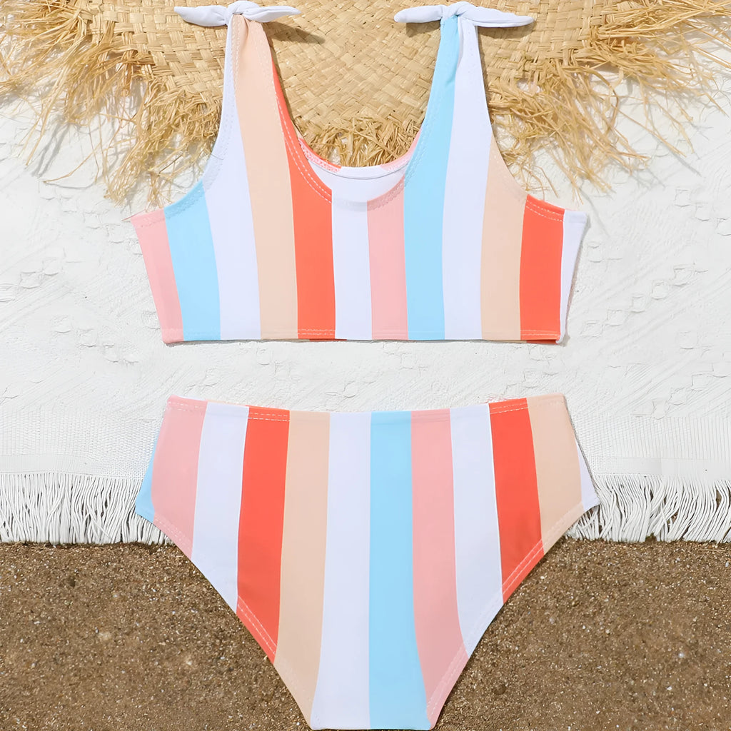 Girls' plaid print swimsuit briefs with separate top and bottom pieces