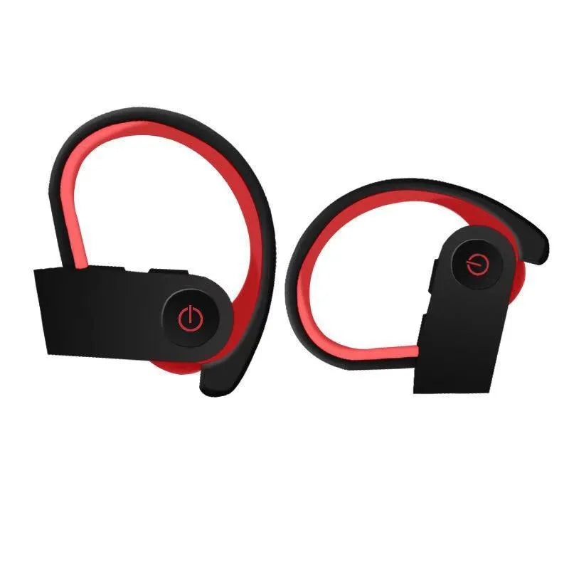 Ear hook sport wireless headphone in black with stereo sound and voice control for active use
