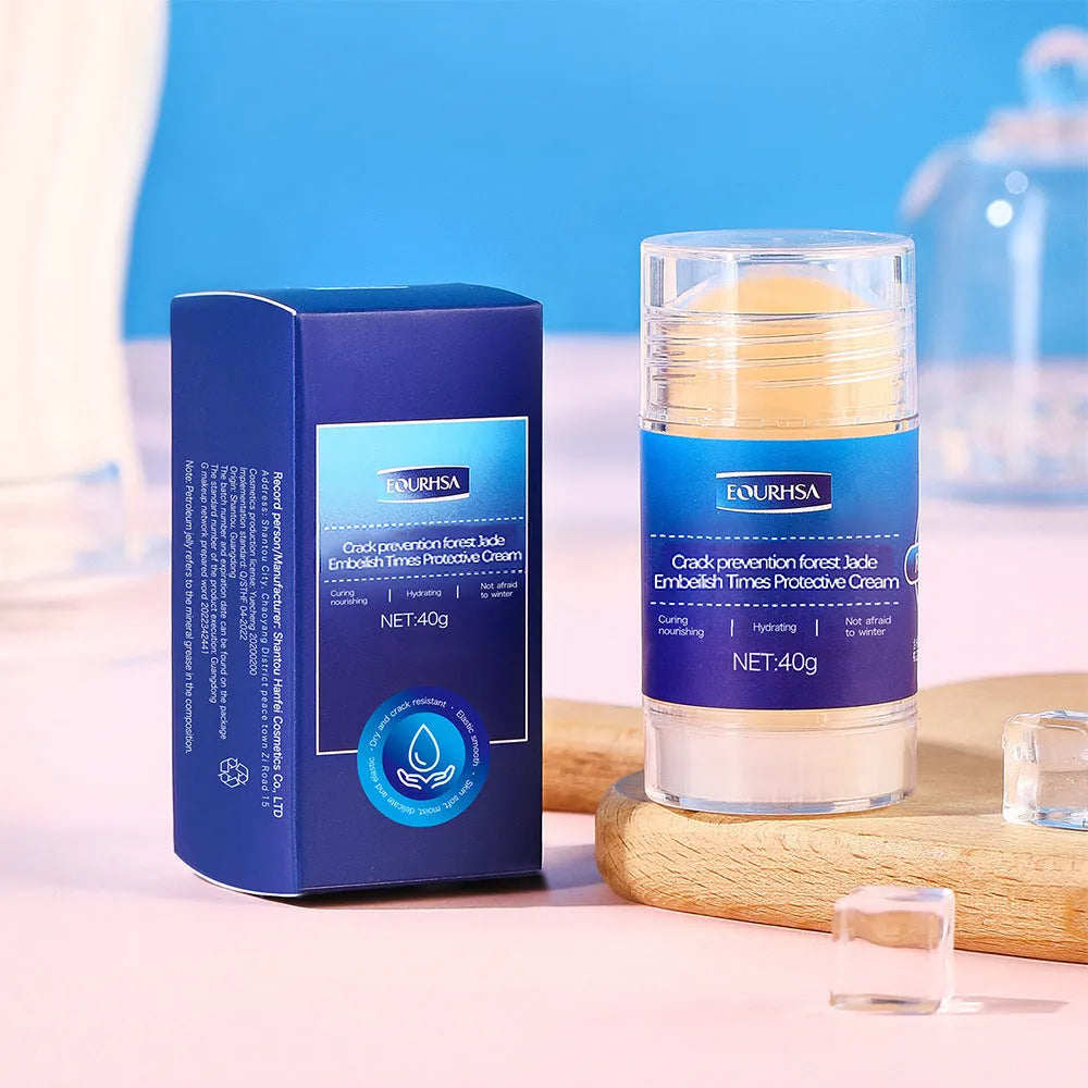 Moisturiser solid stick balm for hands and feet shown with eight scent options