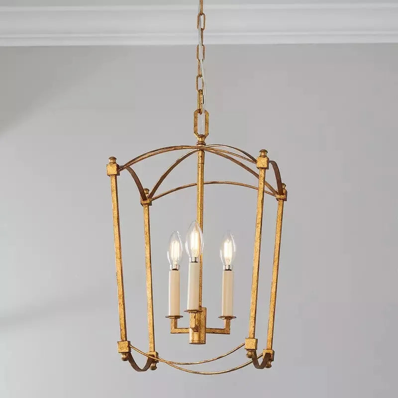 Four-head iron ceiling lamp in gold or black finish for villa staircases