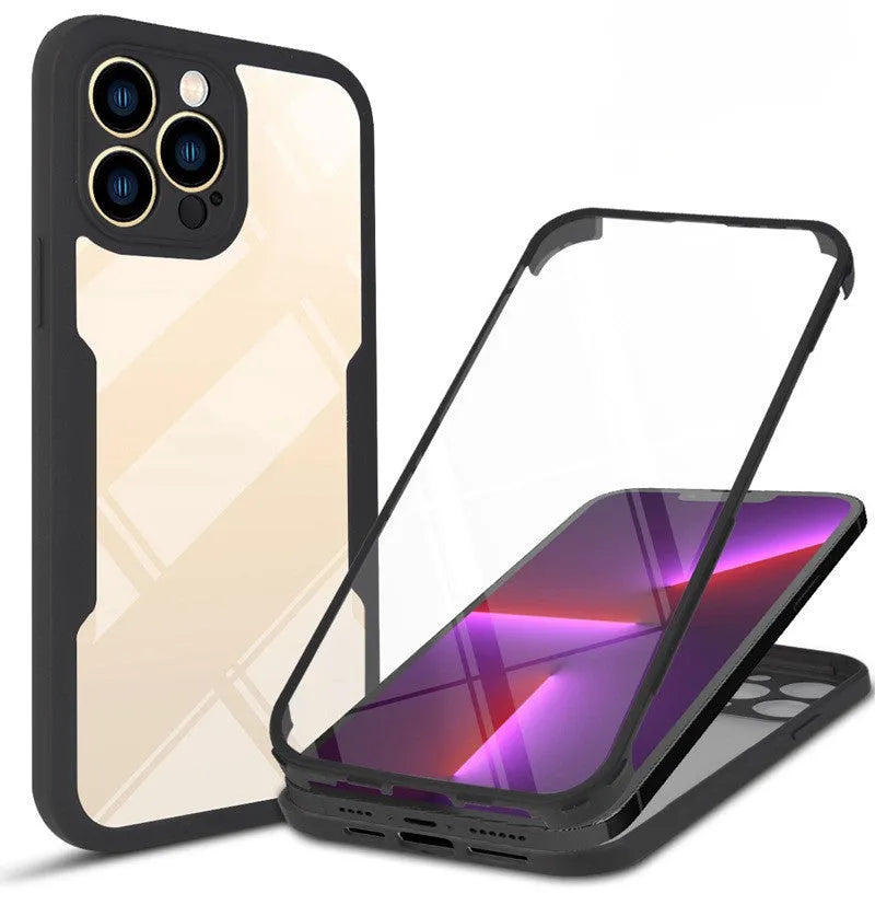 Flexible TPU iPhone case in holographic blue colour on an iPhone 14 Pro.