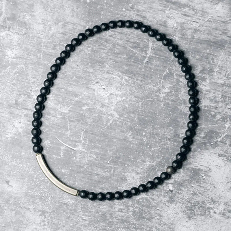 Frosted cut black agate bracelet for women, natural crystal semi-precious stone, 15cm to 18cm sizes