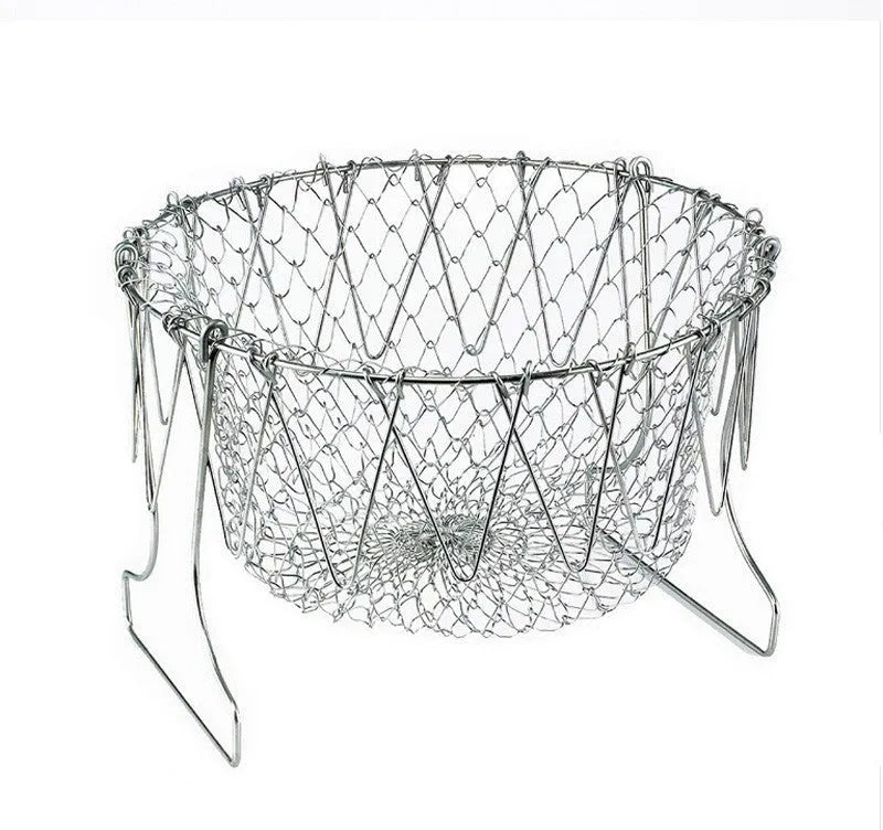 23cm square stainless steel foldable deep fry basket with mirror finish