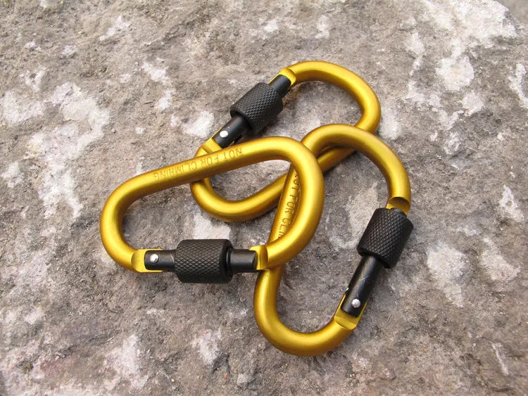80mm D type aluminium alloy carabiner in black with polished finish