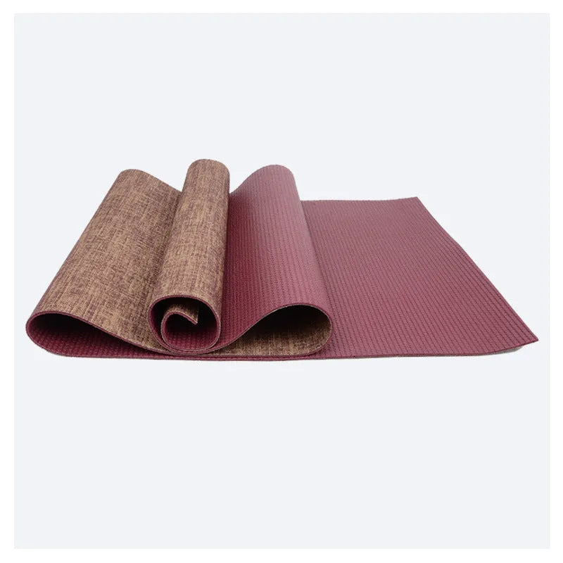 Anti-slip sports yoga mat in black, blue, purple, wine red or yellow, PVC and linen, 183 x 61 x 0.5 cm
