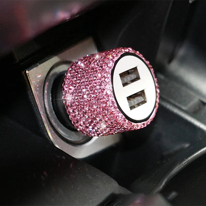 Diamond-textured car USB charger with two ports for vehicle cigarette lighter socket