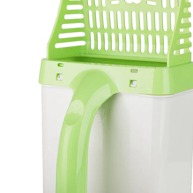 Neater Litter Scooper cat litter sifter scoop with attached waste bin and 15 scented bags, green blue grey, 24x10.5x5cm