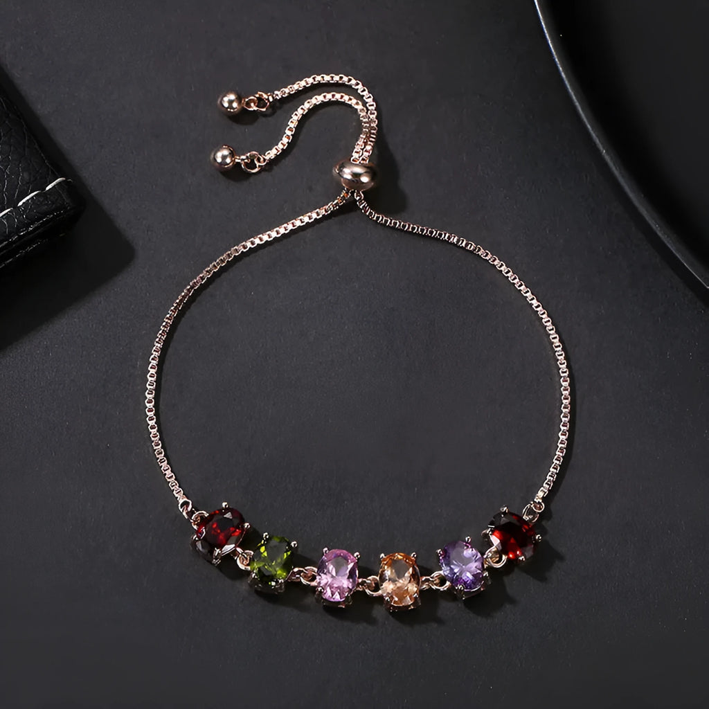 Fashion simple copper bracelet with zircon inlays in geometric shape on woman's wrist