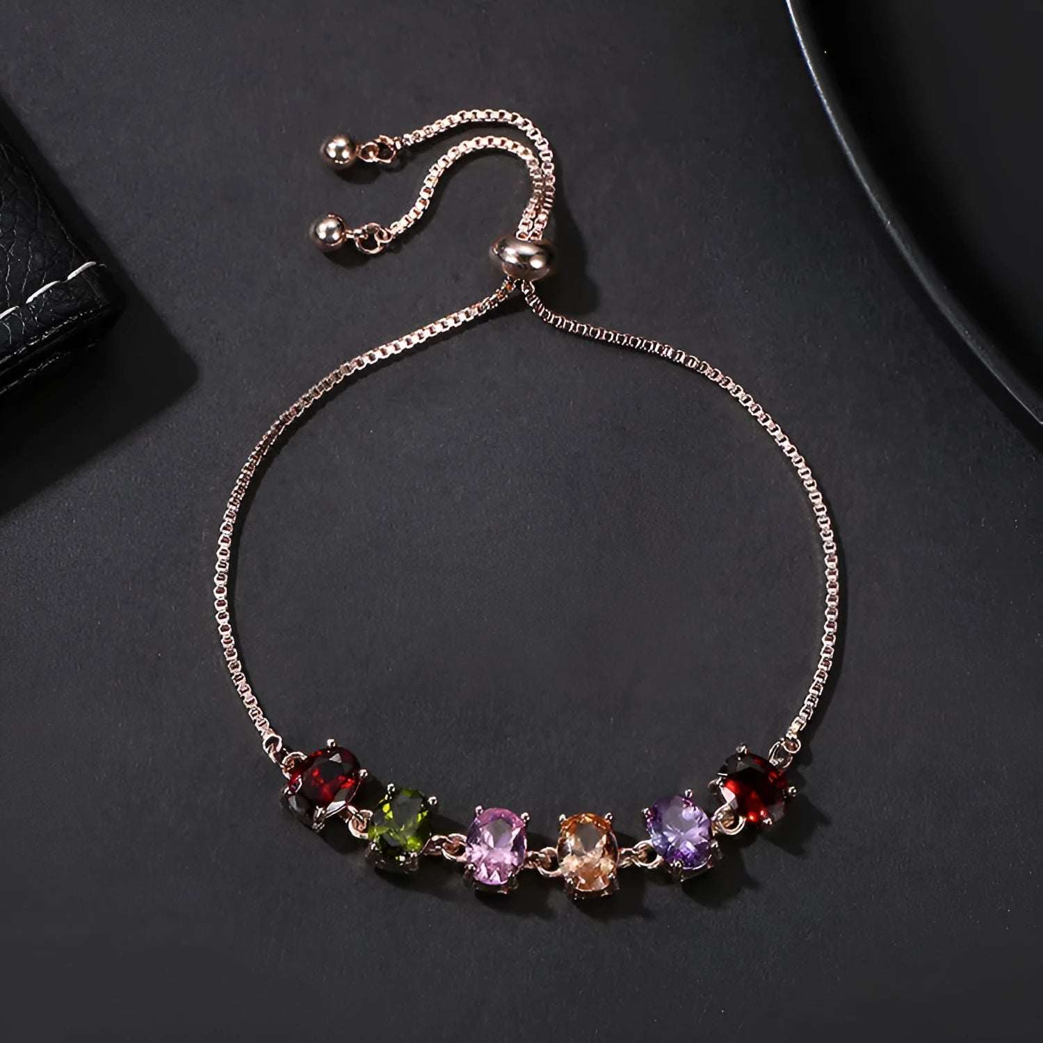 Fashion simple copper bracelet with zircon inlays in geometric shape on woman's wrist