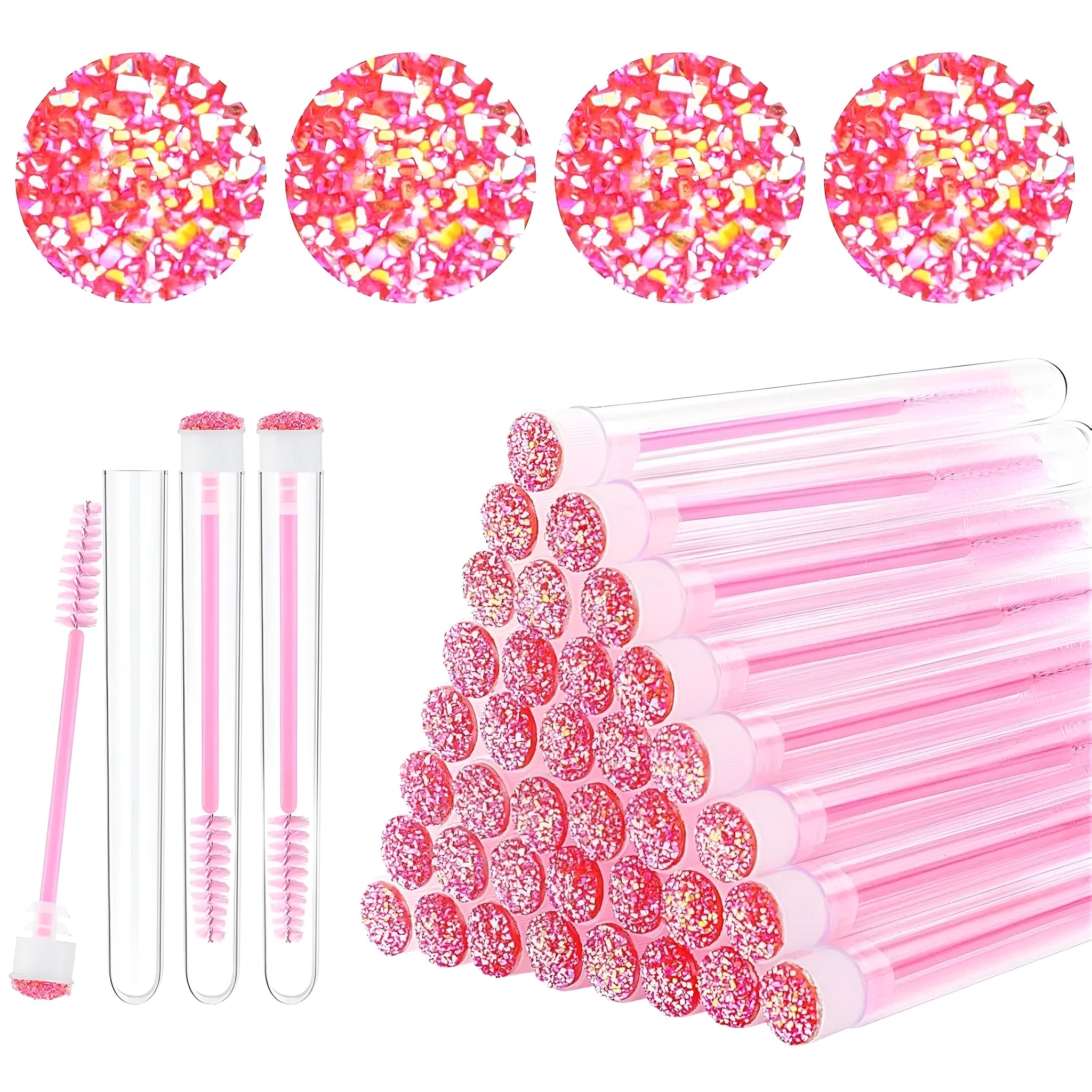 Disposable eyelash brushes with transparent storage tubes in four colours