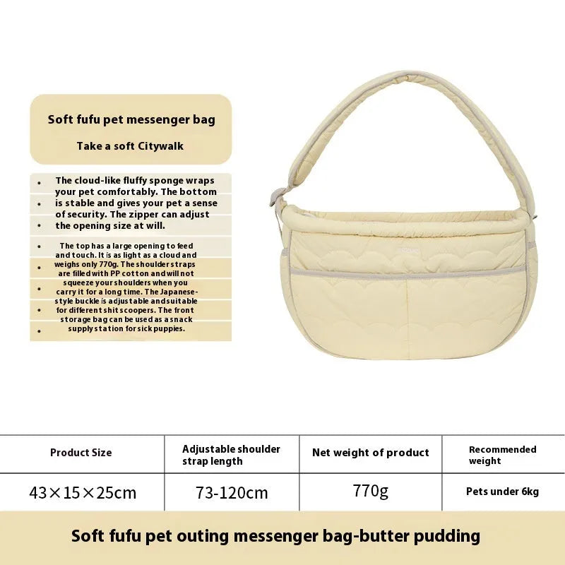 Nylon pet messenger bag in Almond Custard or Butter Pudding for pets within 6kg