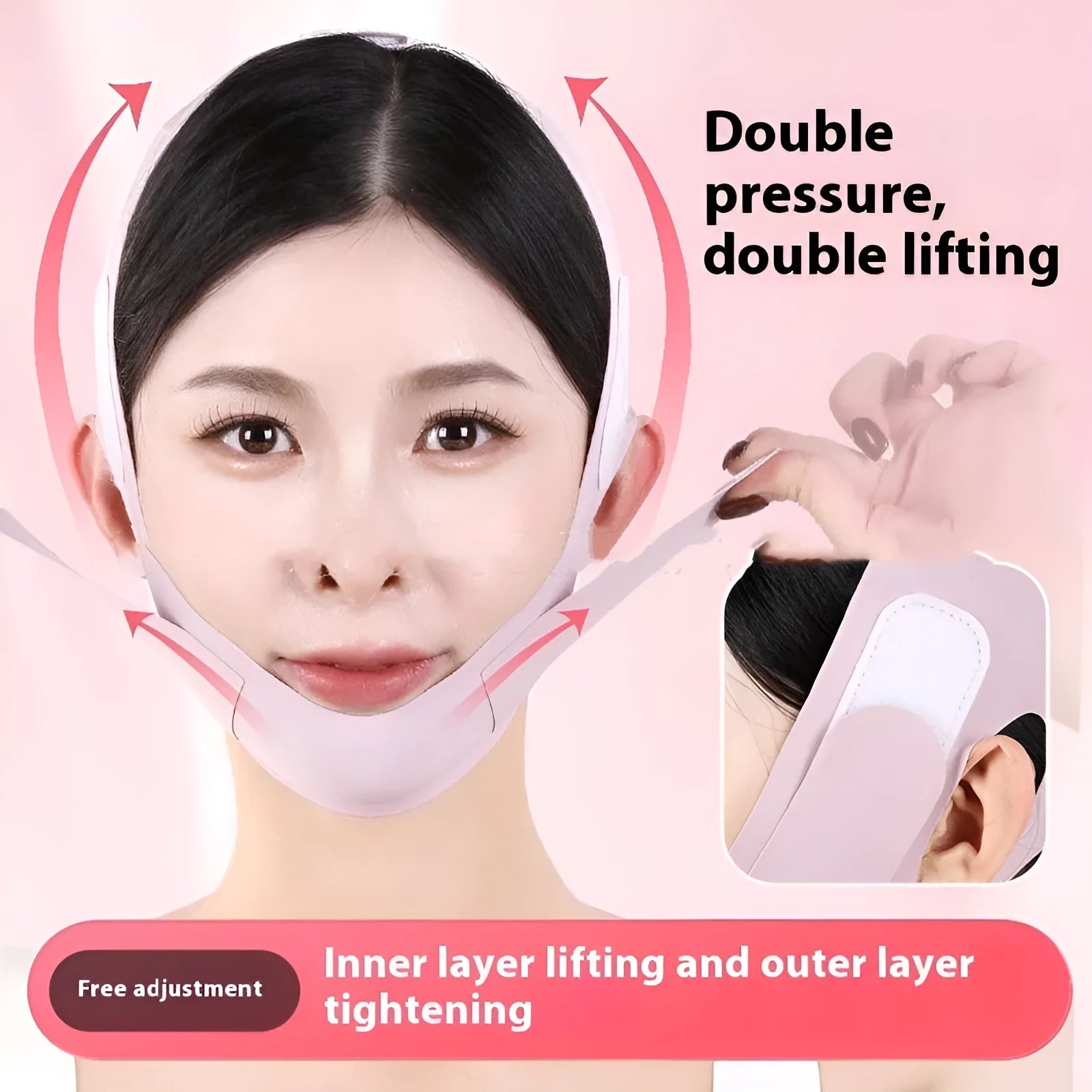 Purple and green V face shaping mask for facial lifting and tightening support.