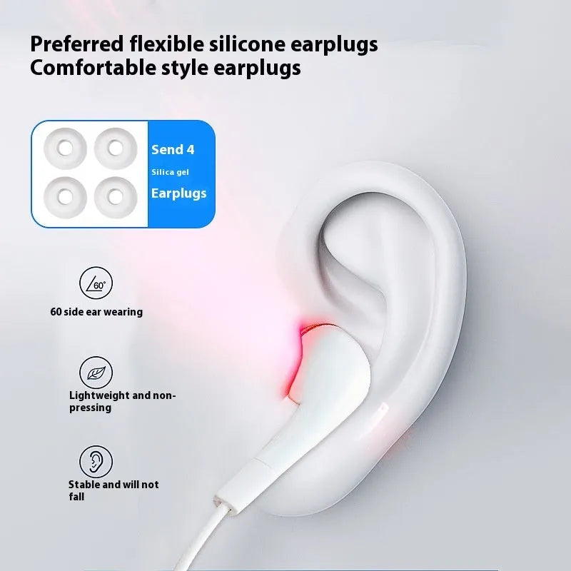 White portable 650nm laser otitis meter, 0.5W ABS ear physiotherapy device with button or touch pad control and silicone ear caps