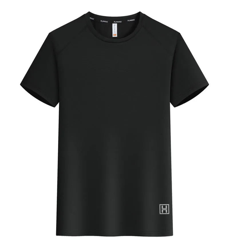 Ice silk quick-drying round neck slim fit top in black, grey, hole blue, light blue, navy blue or white, sizes S to 5XL