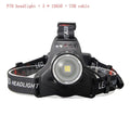 USB rechargeable LED head torch with P50 or P70 bulb, head zoom, IPX5 waterproof rating, aluminium alloy and ABS body, and anti-slip headband.
